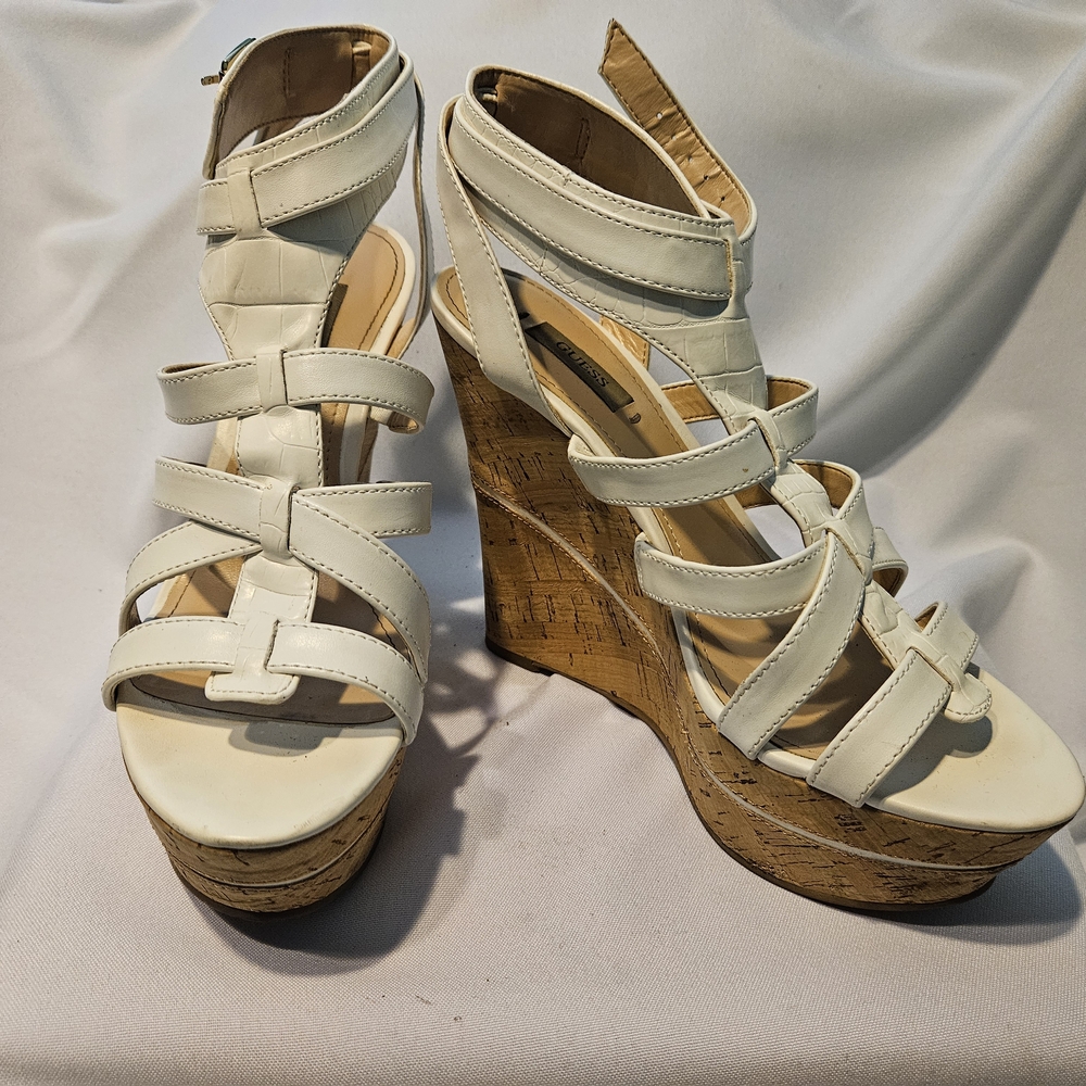 Guess Cream Strappy Wedge Sandals